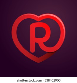 R letter with red heart. Vector design template elements for your application or corporate identity.