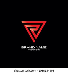 R Letter in Red Triangle Line art Logo Template