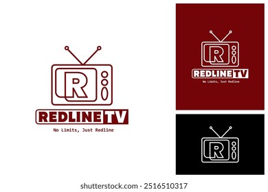 R letter retro tv television channel broadcast logo vector icon illustration