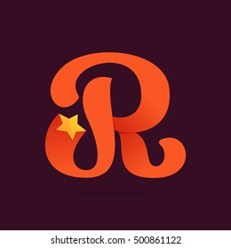 R letter ribbon logo with golden star. Vector vintage elements for posters, t-shirts and cards.