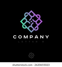 R letter rotating. Monogram consist of linked letters. Gradient monogram for mobile app, label or packaging.