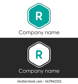 R letter round hexagon shape blue