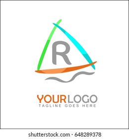 R Letter and sail boat logo vector.