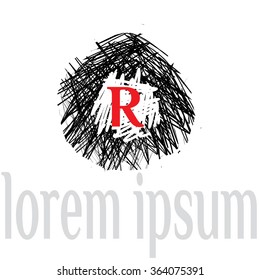 R letter scratched line vector logo template (sign, symbol, emblem, ornament)