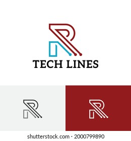 R Letter Shape Technology Lines Internet Business Logo