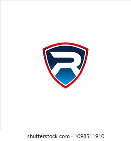 r letter with shield concept logo