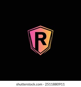 Letra R en escudo, logotipo de escudo R, letra R con Plantilla de escudo