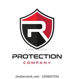R Letter shield vector logo template. Black and red color. This alphabet or font symbol suitable for protection business.