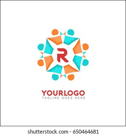 R letter social relationship logo and icon. Motivated people like a flower.  You can use in the dance, studio, swing ,sport, community and other organization concept of pattern.