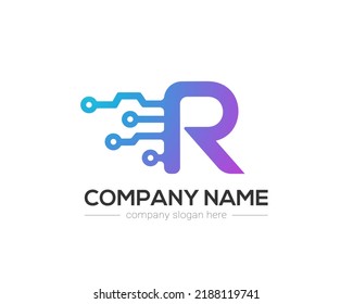 R Letter Tech Logo Design Vector Template.