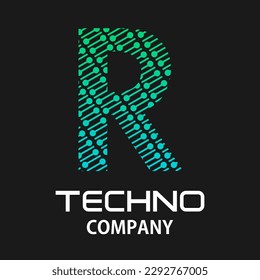 r Letter Techno Template Illustration.Es gibt Punkt mit Zeile