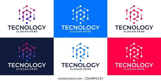 R letter technology hexagon vector logo design illustration.