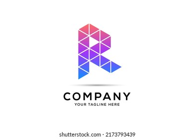 R Letter Technology Logo Colorful Triangle Pattern Design. R Letter Logo Design Template. 