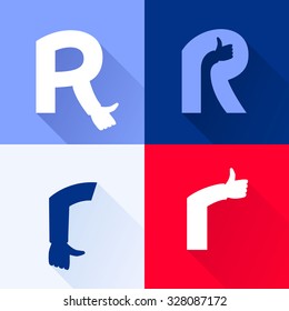 R letter with thumb up set. Vector logo design template elements for your application or corporate identity.
