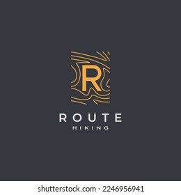 R letter with topographic map contour lines logo design concept. Elegant vector icon illustration