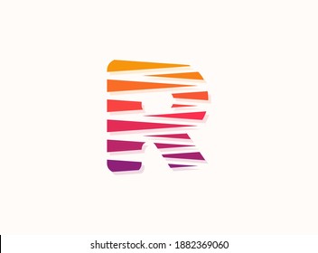 R letter trendy gradient color logo with diagonal lines. Sliced design perfect for creative poster, brand label, social media , corporate identity and more