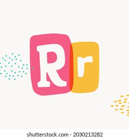 R letter typewriter-inspired logo with bold slab serif letters in colorful frames. Hand-drawn style font for cool lettering with multiply effects, sale stickers, or blog headlines.