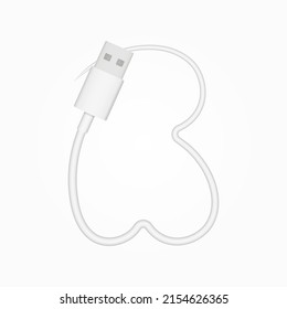 R letter usb cable realistic vector style. İsolated font for logo, application, creative technology design and more
