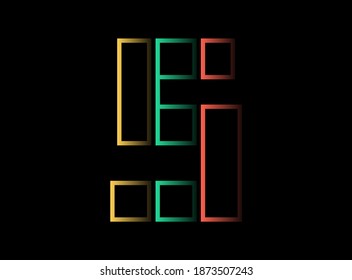 R letter vector design, font logo. Red, green, yellow color on black background. For social media,design elements, creative poster, web template and more