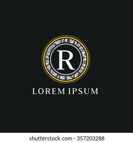 R letter vector logo template (sign, symbol, emblem, ornament). Minimal line letter initial R logo. Abstract and elegant shape font sign. logotype vector design template for  branding.