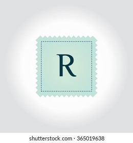 R letter vector logo template (sign, symbol, emblem, ornament) on a stamp background