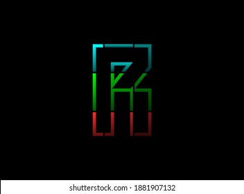 R letter vector outline stroke desing, font logo. Red, green, blue color on black background. For social media,design elements, creative poster, web template and more