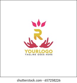 R letter vector set of trendy linear icon and logo design. Massage center and relax brand identity