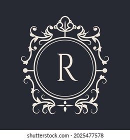 R letter vintage badge on black. - Vector.