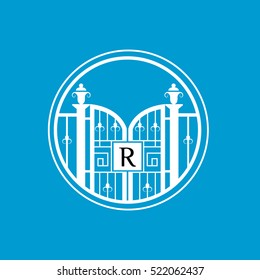 R letter vintage fence vector logo design template. Vintage Luxury Gate Logo