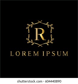 R letter vintage golden vector logo