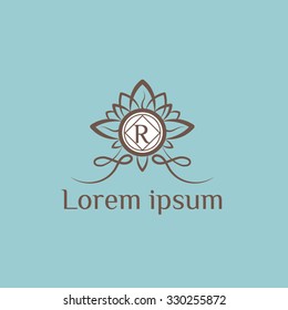 R letter vintage vector logo template (sign, symbol, emblem, ornament)