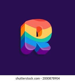 R letter volume logo with Pride LGBTQ flag pattern. Vector Illustration perfect for your rainbow identity, transgender banner, gays and lesbians posters, bisexual design, etc.