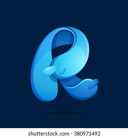 R letter with water waves and drops. Font style, vector design template elements for your ecology application or corporate identity.