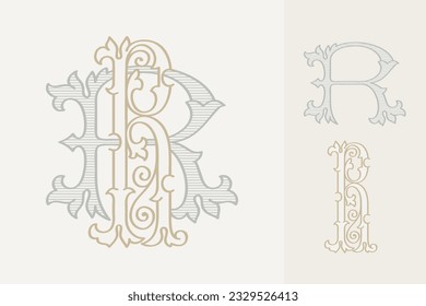 R letter wedding monogram creator kit. Elegant historical style alphabet for party invitations. This set includes Wide and Narrow capitals for your own emblem. Find full set in my profile.