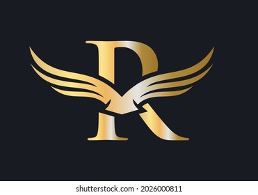 R Letter Wing Logo Design. Initial Flying Wing R Letter Logo. Letter R logo and wings Concept