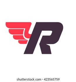 R letter with wing logo design template. Vector sport style typeface for sportswear, sports club, app icon, corporate identity, labels or posters.