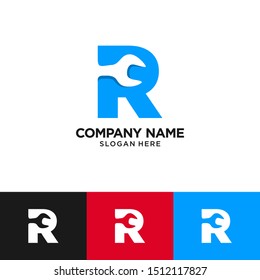 R Letter Wrench Logo Design Template Inspiration, Vector Illustration.