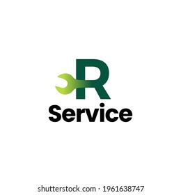 r letter wrench service logo vector icon illustration