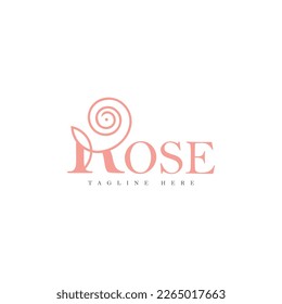 R lettering rose logo-rounded rose with flower attached with r isolated minilalist design