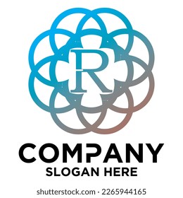 R lettering with square design vector template