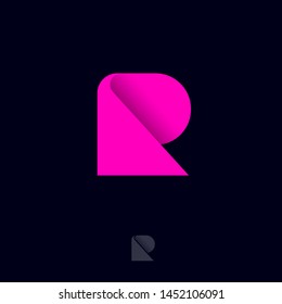 R logo. R abstract monogram. Pink geometric elements Building or construction logo. Monochrome option.