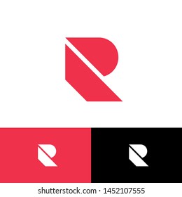 R logo. R abstract monogram. Red geometric elements on different backgrounds. Building or construction logo. Monochrome option.