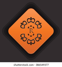 R logo button icon decorated with crowns elegant vector design