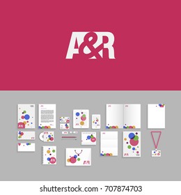 A and R Logo. Corporate identity template set. Business stationery mock-up