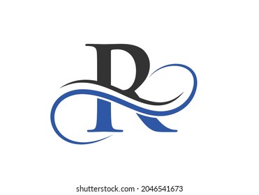 R Logo With Creative Curved Vector Illustration. Initial Letter R Modern Shape Logo Design Template