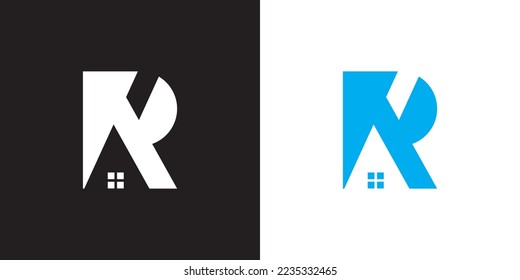 R logo design is intended for construction, building, real estate, home, and property. An awesome trendy and minimal R home logo design template with black and blue colors.