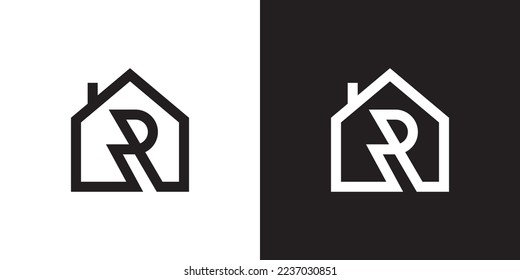 R logo design is intended for construction, building, real estate, home, and property. An awesome trendy and minimal R home logo design template with White and Black colors.
