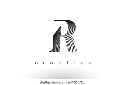 R Logo Design With Multiple Lines. Artistic Elegant Black and White Lines Icon Vector Illustration.
