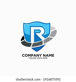 R Logo-Design mit Schild-Konzept für Unternehmen. Design des Sicherheitslogos