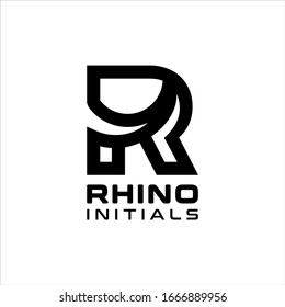 R logo design vector image with rhino concept negative space illustration